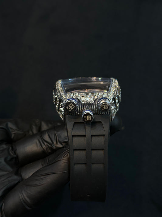 Bugatti-Inspired Luxury Skeleton Diamond Watch – Engine Turbo Design